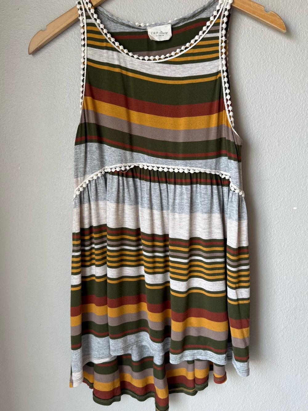 143 Story By Line Up Striped Crochet Trim Tunic Tank Dress Women’s Size Small